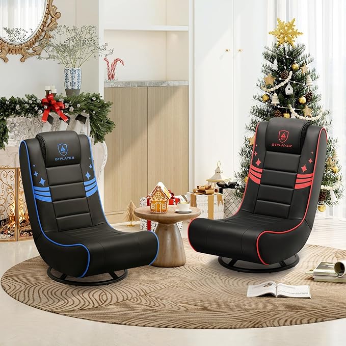 GTPLAYER Floor Gaming Chair Foldable Swivel Floor Chairs for Kids Boys Comfy Video Game Seat with 360° Multipurpose for Gamers Bedroom or Game Room (Red)