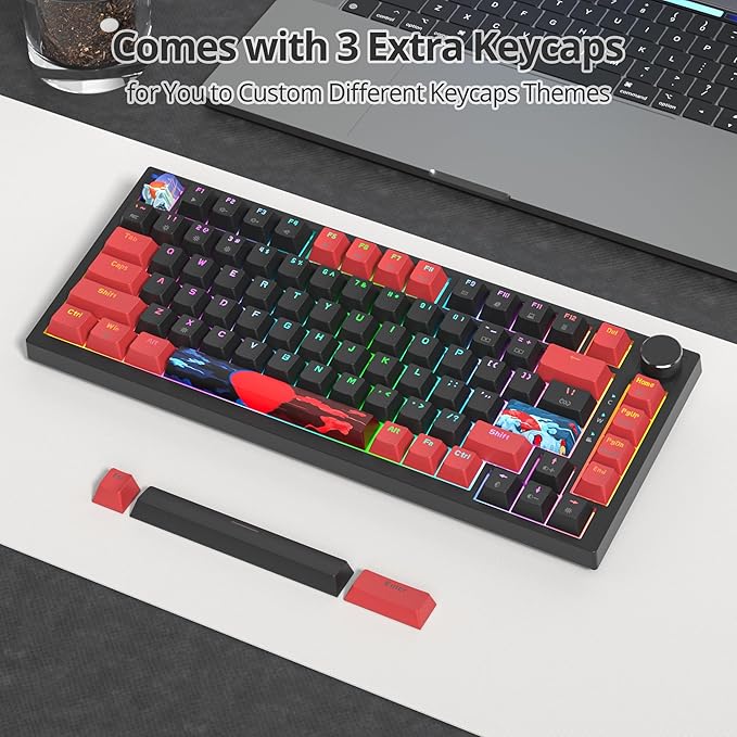 75% Mechanical Gaming Keyboard with Hot Swappable RGB Backlit Custom Knob Gasket Mount USB Wired Keyboard 82 Red Black Linear Red Switch Keys