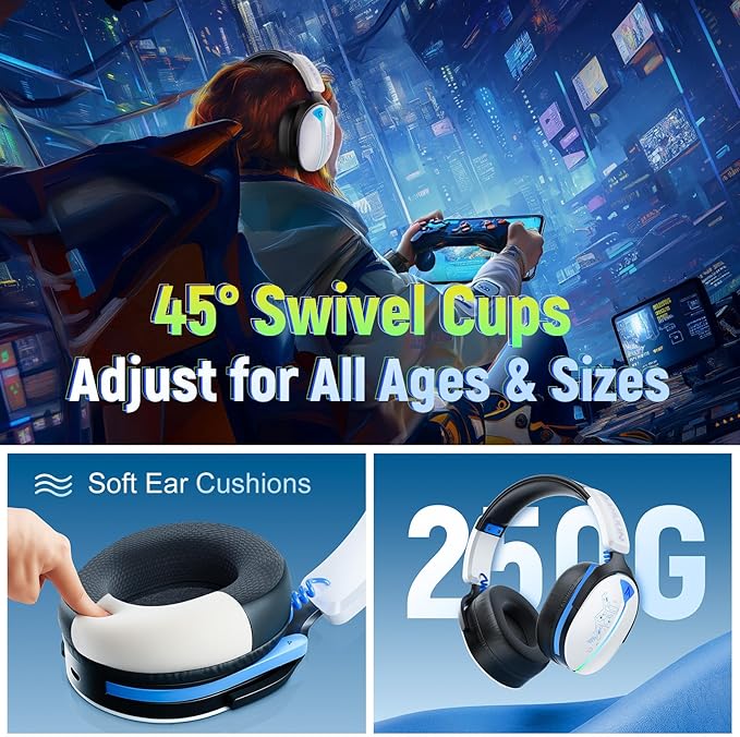 Wireless Gaming Headset for Ps5 Ps4 PC Switch 2.4GHz+BT5.3 | Competition-Grade Pinpoint | 7.1 Surround Sound for Total Victory | Noise-Canceling Mic |1500mAh All-Day Marathon 40H Battery