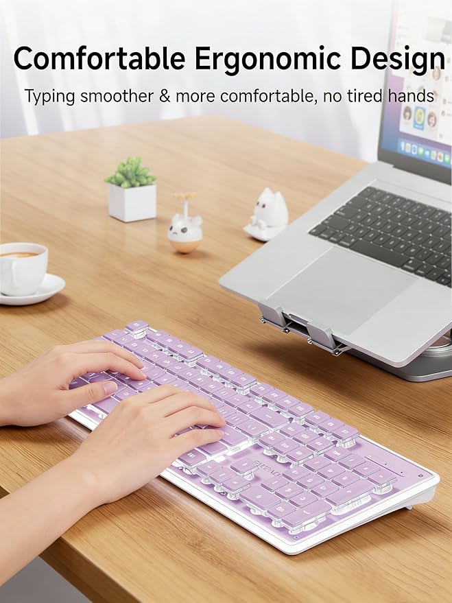 EWEADN GX710S Backlit Computer Keyboards Wired USB Keyboard with White Backlit Metal Panel Plug and Play Pudding Keycaps Full Size Quite Computer Keyboard for Win/PC/Laptop-Purple