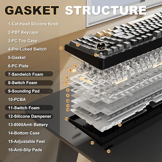 YUNZII B98 PRO QMK/VIA Wireless Mechanical Gaming Keyboard 96% Layout with Numpad and Cute Cat Knob BT/2.4G/USB-C Pre-Lubed Switch Hot Swap Gasket RGB for Win/Mac (Black Milk V2 Linear Switch)