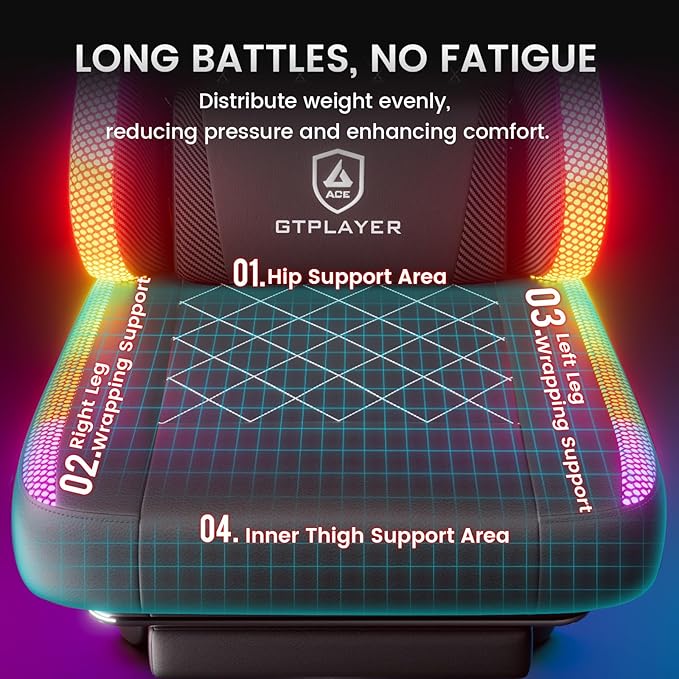 GTPLAYER RGB Gaming Chair with Footrest Massage LED Lights Lumbar Support - Ergonomic Computer Chair with Linkage Armrest Video Game Chairs PC Game Chairs for Adults