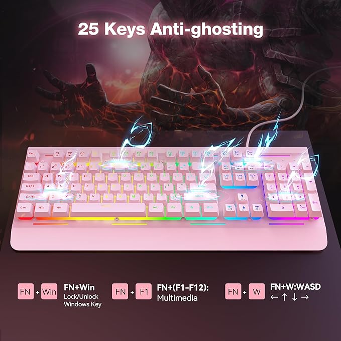 TECKNET Gaming Keyboard USB Wired Computer Keyboard 15-Zone RGB Illumination IP32 Water Resistance 25 Anti-ghosting Keys All-Metal Panel (Whisper Quiet Gaming Switch)
