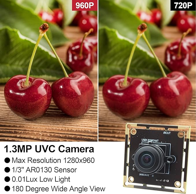 Magnolia 1.3MP Low Light USB Camera Module Wide Angle Webcam with 180 Degree Fisheye Lens AR0130 Mini Lightburn Camera Embedded Industrial Webcam Board for Raspberry PiJetson Nano