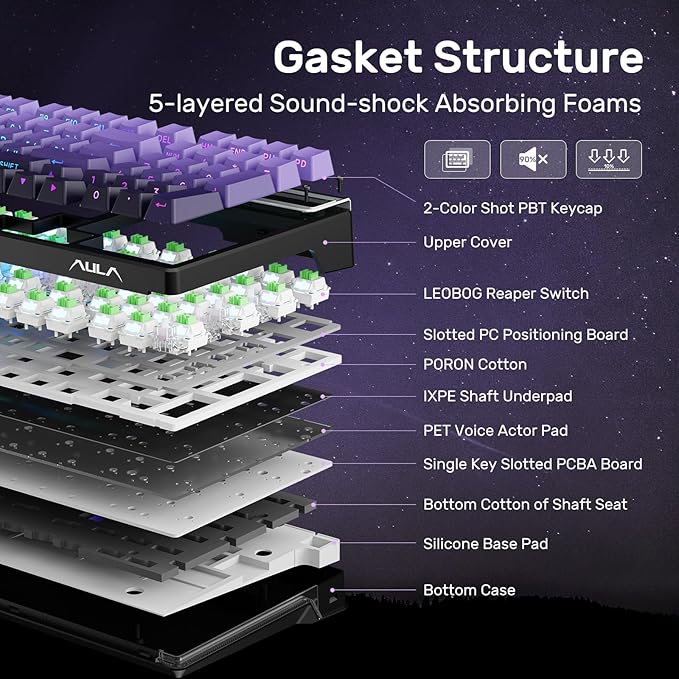 AULA F99S Mechanical Wireless Gaming Keyboard Tri-Mode Bluetooth/2.4G/USB-C Hot Swappable 99 Keys Custom Creamy Keyboard 99 Keys Full Size Computer Keyboards for PC Xbox PS5 etc (Purple Gradient)