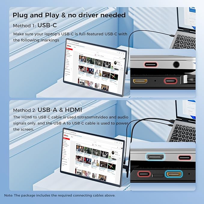 Laptop Screen Extender 16.1 1200P FHD Portable Monitor 360° Rotating Detachable Stand Height Adjustable Monitor Extender for Laptop 13-17.5 Plug-Play for Tablet PC Phone etc