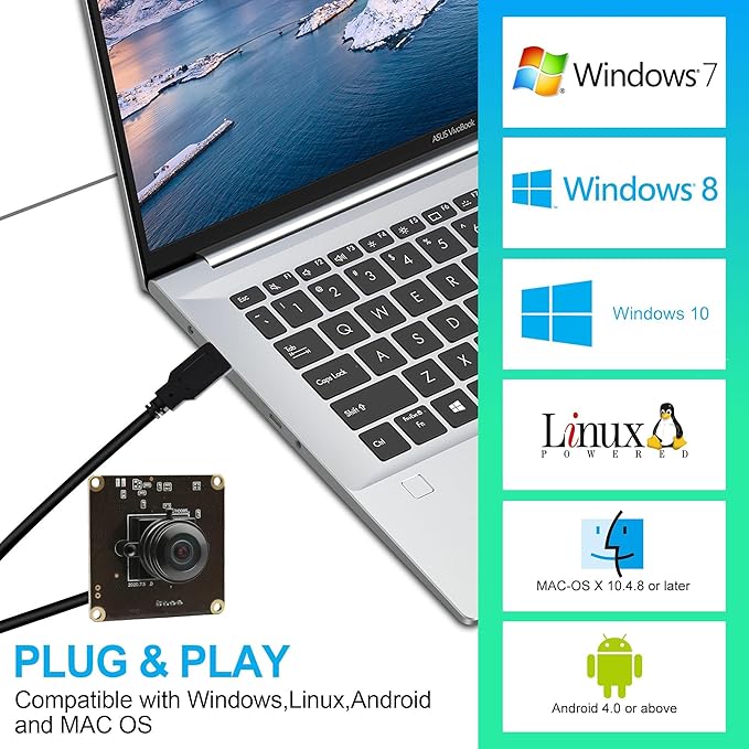 USB Camera Module High Speed 60fps 120fps 260fps Webcam with 180degree Fisheye Lens Full HD 1080P Computer Webcam Wide Angle Lightburn Camera for Windows/Linux/Raspberry Pi/Mac