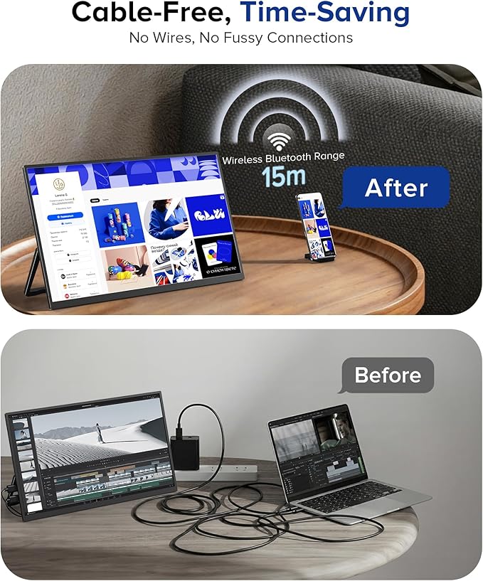 UPERFECT Wireless Portable Monitor with Battery 8000mAh 15.6 1080P FHD Ultra Slim Travel Monitor with Stand/VESA/Sleeve External Second Screen for Laptop PC Phone Support AirPlay Miracast