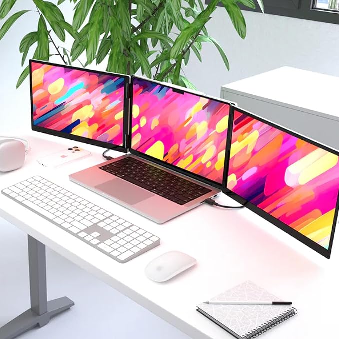 14 Pro Triple Laptop Glass Screen Extender Dual 14 2k Portable Monitors 144Hz 100% DCI-P3 500 Nits Aluminum Finish for 14 MacBook Pro &amp Windows for Gaming Creators &amp Professional