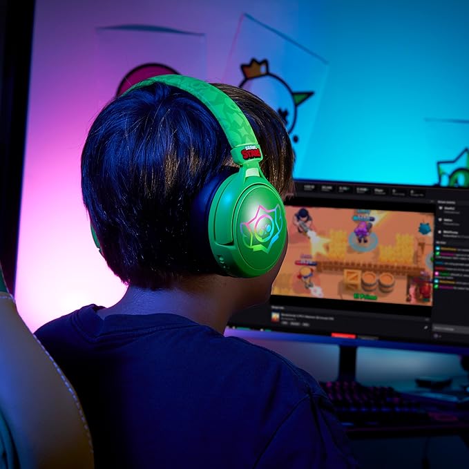 SUBSONIC - Brawl Stars Wireless Gaming Headset with LED and Detachable Microphone. Officially Licensed Gaming Headset Compatible with Consoles PCs Tablets and Smartphones - Green