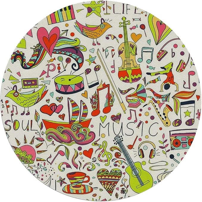 Multicolor PU Leather Office Chair Mat for Hardwood Floor 70s Party Peace Sign Under Desk Low-Pile Office Rug Large Anti-Slip Multi-Purpose Colorful Diameter 47.2 in