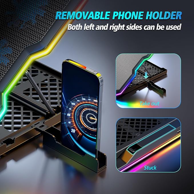Gaming Laptop Cooling Pad Laptop Cooler with 15 Quiet Fans for 12-17.3 Inch Notebook Slim Portable Laptop Cooling Stand with 7 Height Adjustable 2 USB Ports Phone Stand