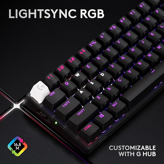 Logitech G PRO X 60 Lightspeed Wireless Gaming Keyboard Ultra Compact TKL 60% Mechanical Keyboard for Windows PC LIGHTSYNC RGB Dual-Shot PBT Keycaps GX Optical Tactile Switches - Black