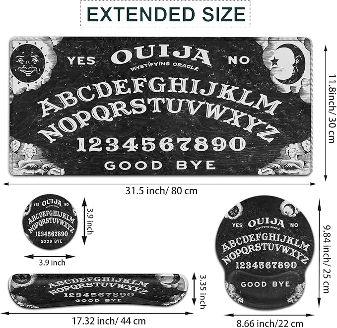 Large Mouse Pad Ergonomic Mouse Pad with Wrist Rest and Keyboard Wrist Rest 4 in 1 Set 31.5 x11.8 inch Extended Desk Pad for Home Office Ouija Board Witch Pattern XXL Black Gaming Mouse Mat