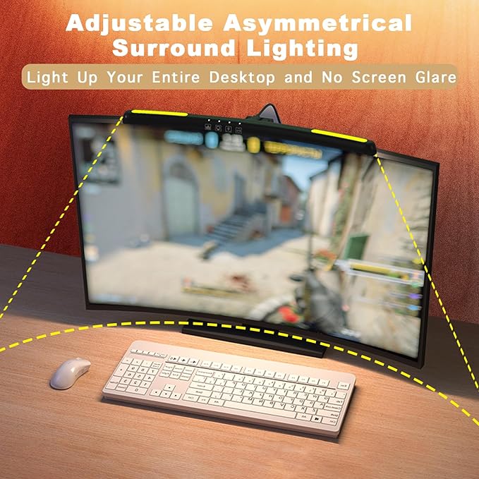 Curved Monitor Light Bar for 24-27 Inch Curved Screens Light Bar with 7 RGB Stepless Dimming 3 Color Temperatures USB Powered Gaming Computer Light