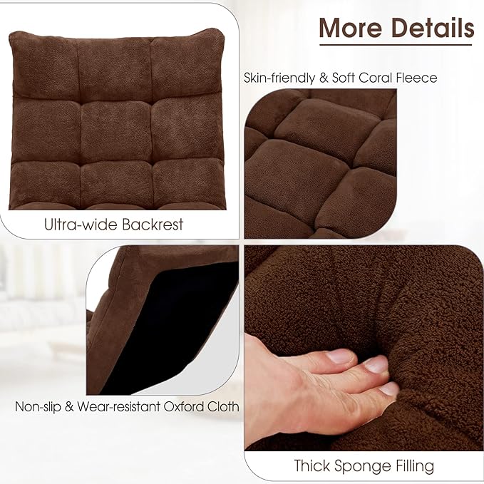 GORELAX Floor Chair with Back Support 14-Position Adjustable Folding Gaming Chair Recliner Meditation Chair with Steel Frame Padded Lazy Sofa Chair for Adults Kids (Brown)