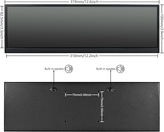 12.6 Inch Secondary Screen FHD IPS Stretched Bar LCD Display 1920X515 Mini HDMI for Laptop Computer Health Speed Windows Aida64 Sub CPU GPU Display (No Touch Monitor)