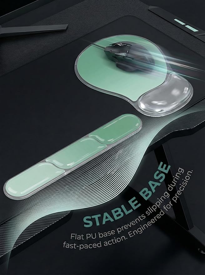 AUPET Ergonomic Gel Mouse Pad and Keyboard Wrist Rest Set Crystal Gel Cushion Support PU Base Smooth Tracking Surface Easy to Clean Desk Accessories for Office Home Laptop (Gradient Mint Green)