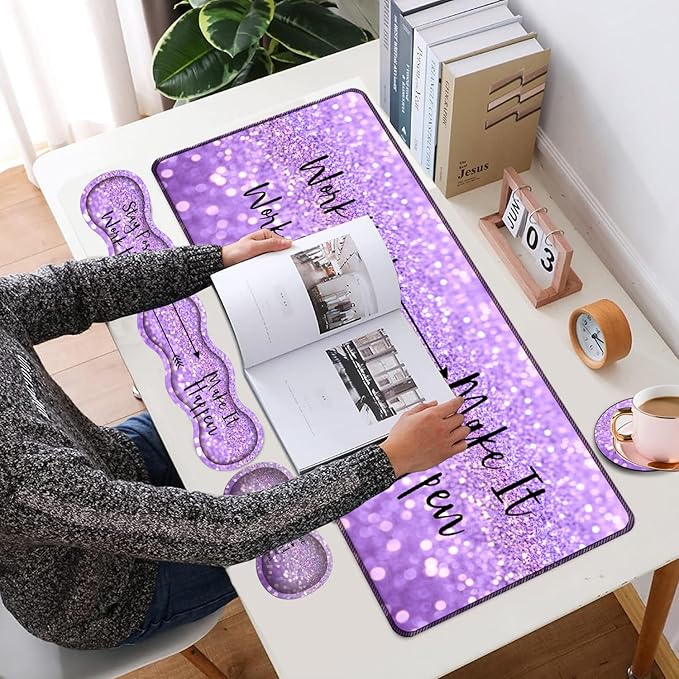 Large Gaming Mouse Pad + Keyboard Wrist Support + Mouse Wrist Rest + Coaster Table Pad with Stitched Edge Memory Foam Ergonomic Wrist Pad Set Purple Flashing Background Bible