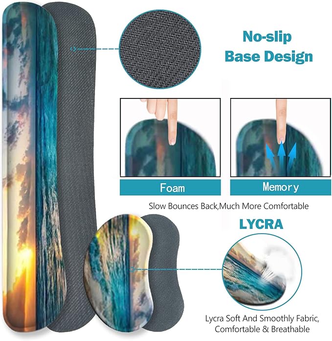 ToLuLu Extended Gaming Mouse Pad Memory Foam Ergonomic Keyboard Mouse Wrist Rest Support Set Large Desk Mat with Stitched Edges Non-Slip Base Mousepad for Home Office Game and Study Sunset