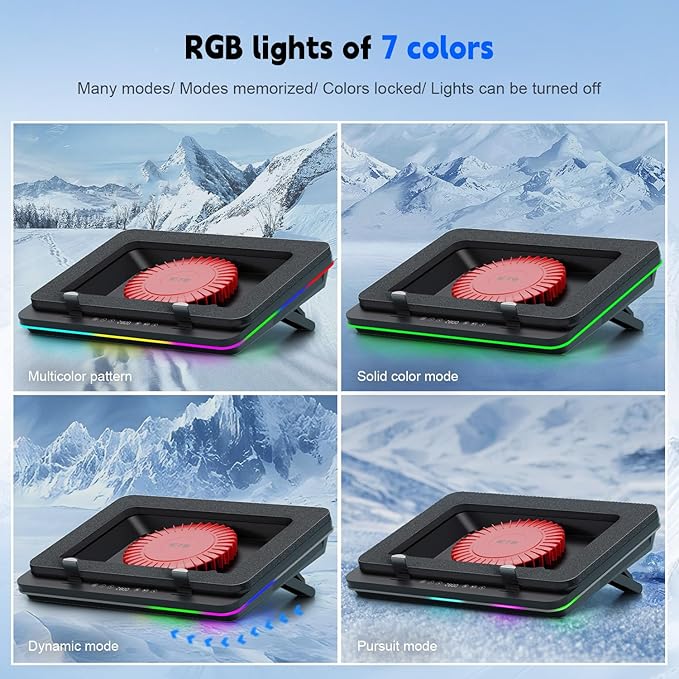 GT600 RGB Laptop Cooling Pad Equipped with Gigantic Turbo-Fan（5.5inch Diameter）Sealed Foam for Rapid Cooling Gaming Laptop14.1-19.3 inch Laptop Cooler with 3-Port USB HubDust Filter