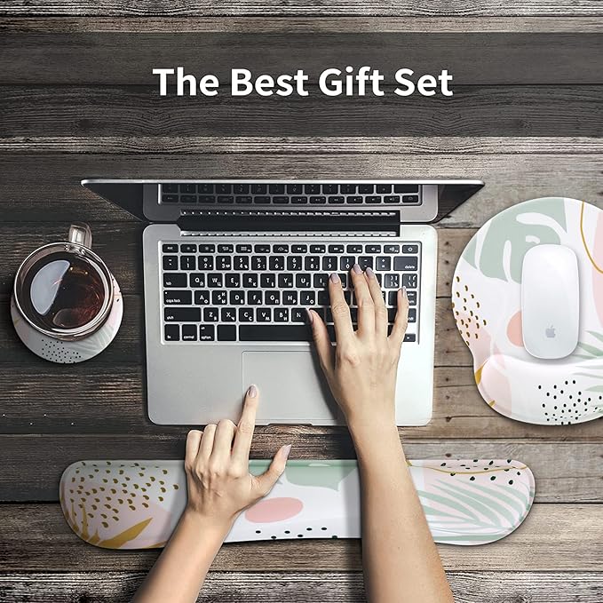 iCasso Large Gaming Mouse Pad with Wrist Rest Set XXL Desk Mat and Keyboard Wrist Rest Set with Ergonomic Design for Home Office