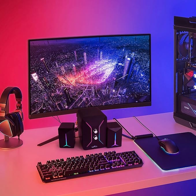 beFree Sound Computer Gaming 2.1 Speaker System with Color LED Lights Black
