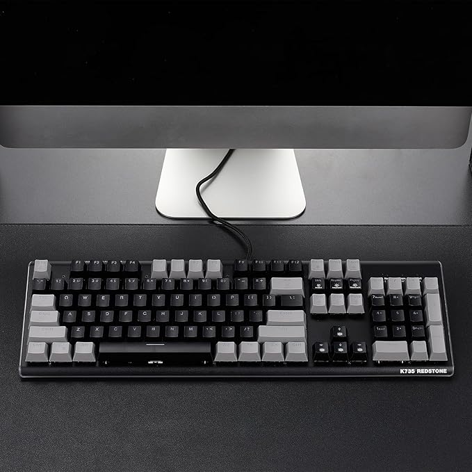 Hexgears GK735 Wired Full Size Mechanical Keyboard Aluminum Housing Built for Gamers w/Kailh Box White Switch White Backlit + Surrounded by RGB Light Strip 104 Keys Gaming Keyboard for PC/Mac