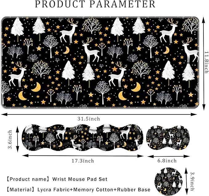 Keyboard Wrist Rest SetMemory Foam Wrist Support Mouse Pad31.5x11.8 Desk Mat for Comfortable Typing &amp Pain ReliefNon-Slip Base for Office &amp Home Use - Cute Training Deer and Trees