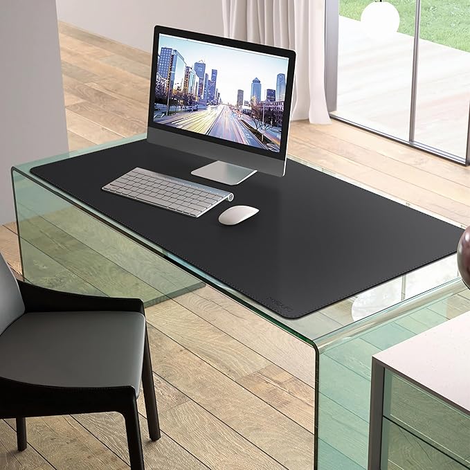 Mydours 43 x 24 Extra Large Desk Pad XXL Desk Protector Mat with PU Leather Large Desk Blotter Mat for Office Home &amp Writing Full Desk Pad for Keyboard and Mouse (Black)
