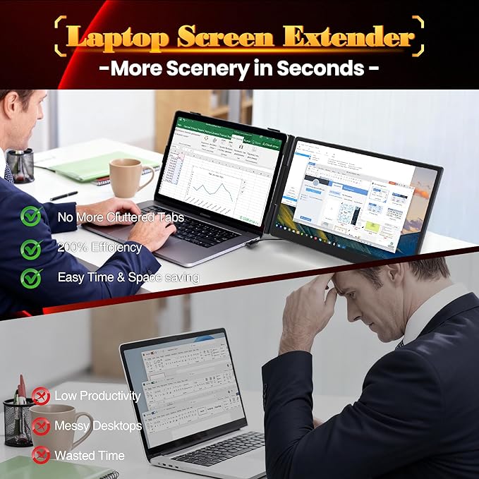 Laptop Screen Extender 0.27 Ultra-Thin 14 FHD 1080P IPS Lightweight Dual Portable Monitor USB-C/HDMI Plug &amp Play for 13-17 Laptops Travel screen compatible with Windows/Mac/Chrome/Switch/And