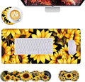Mouse PadLarge Desk Mat Set 4in1 XL Mousepad + Keyboard Wrist Rest+Mouse Wrist Rest+Coaster with Ergonomic Desk Pad for Home Office Table Computer Cover -Yellow Sunflowers