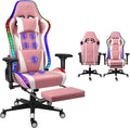 TBQATNTS Gaming Chair with Massage and SpeakersErgonomic Video Gaming Chair with Footrest and Lumbar SupportRGB Racing Gaming Chair Computer Chair for Adults and Teens 400lb.Pink