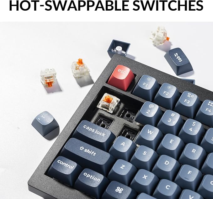 Keychron V6 Max Wireless Custom Mechanical Keyboard 2.4 GHz Bluetooth 5.1 QMK Full-Size Layout RGB with Hot-swappable Silent Red Switch Compatible with Mac Windows Linux