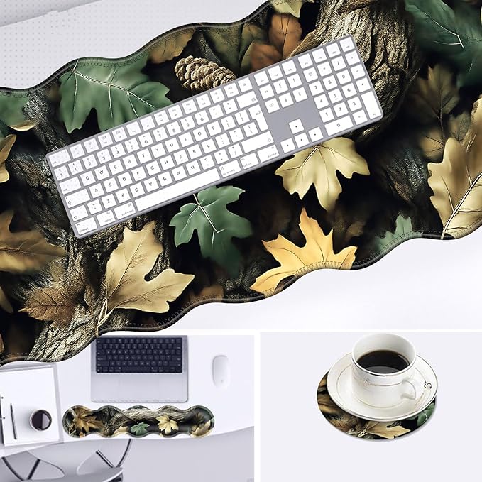 Large Mouse Pad and Keyboard Wrist Rest Desk Pad for Keyboard and Mouse 4-in-1 Large Gaming Mouse Pad with Wrist Support Desk Mat for Home Office Study Game-Camo Forest