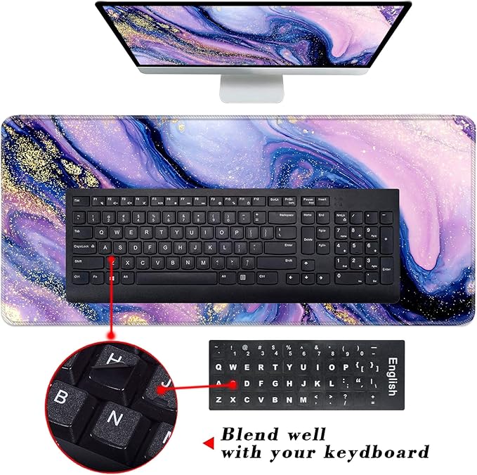 Keyboard Wrist Rest and Mouse Pad with Wrist Support Set Ergonomic CoasterMemory FoamEasy Typing Pain ReliefLarge XL Desk Mat 31.5x 11.8Purple Marble