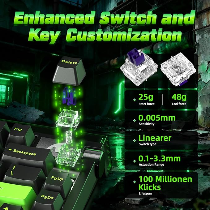 ATTACK SHARK R85 HE 75% Magnetic Wired Gaming Keyboard8KHz Polling Rate Rapid Trigger0.005mm RT Precision256K Scan RateCustom Hot-SwappableWeb Driver PC Keyboard for Gamer/Win/MacNeon Green