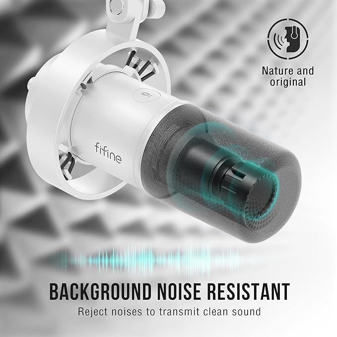 FIFINE Podcast XLR/USB Microphone Kit Studio Dynamic Vocal Mic for Recording Streaming Voice-Over PC Microphone with Boom Arm with Mute Headphone Monitoring Metal-AmpliTank K688T White