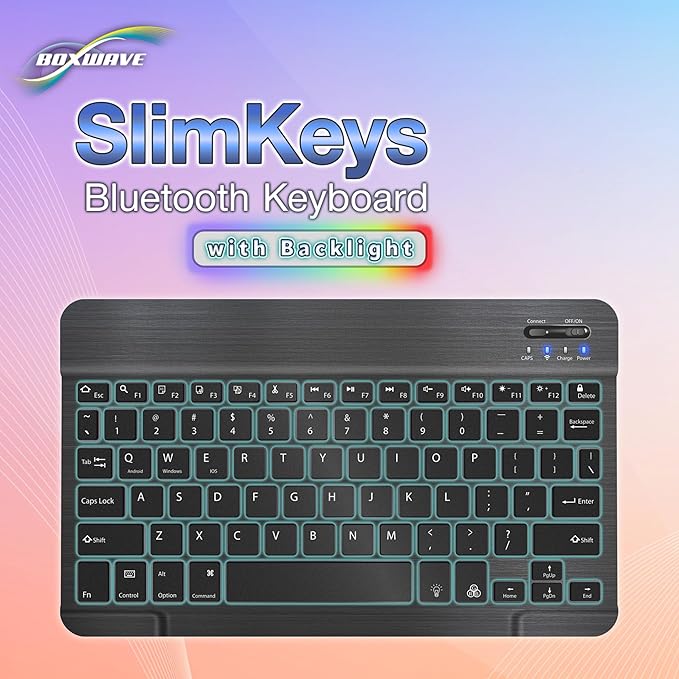 BoxWave Keyboard Compatible With Kyocera DuraXV Extreme - SlimKeys Bluetooth Keyboard - with Backlight Portable Slim LED 7 Colors - Jet Black