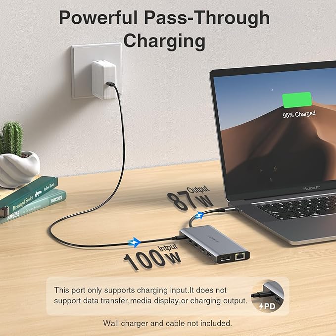 USB C Hub USB-C Docking Station Dual Monitor 14 in 1 Triple Display Multiport Adapter with 2 HDMI+DP+7 USB Type C/A Ports+Ethernet+Audio USBC Dongle for Dell/HP/Lenovo ThinkPad/Surface(Grey)