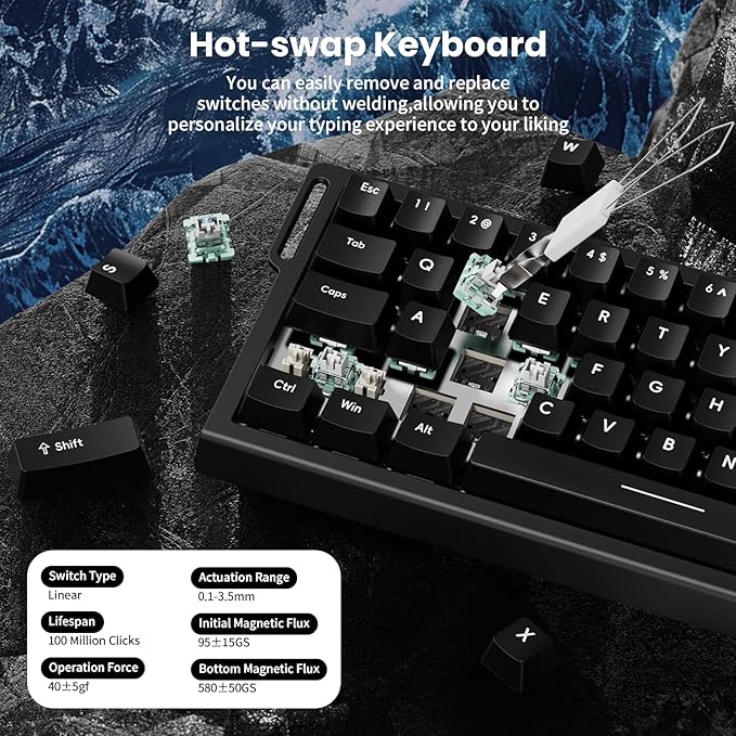 ATTACK SHARK X68 HE 8000Hz Rapid Trigger Keyboard 0.01mm RT Accuracy Wired Gaming Keyboard with Magnetic Switch Adjustable Actuation Rapid Trigger Snap Tap RGB Lighting for PC/Mac Black