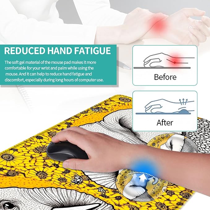 Keyboard Mouse Pad Set Extended Gaming Mouse Pad+Ergonomics Keyboard Wrist Rest Support Memory Foam Easy Typing Pain Relief 4Pcs XL Ultra Thick Desk MatElephants Sunflower Field