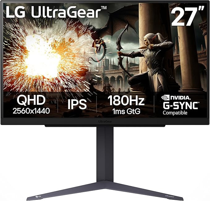 LG 27GS75Q-B 27-inch Ultragear QHD (2560x1440) Gaming Monitor 180Hz (O/C 200Hz) 1ms IPS NVIDIA G-SYNC Compatible AMD FreeSync HDR10 Tilt/Height/Pivot Stand HDMI DisplayPort Black