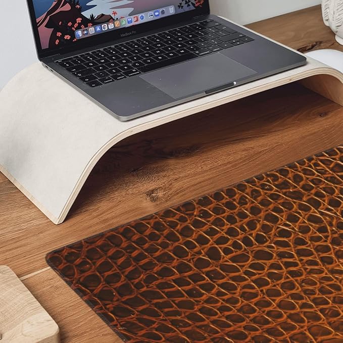 Elegant Brown Crocodile Leather Texture Green Large Mouse Pad Gaming Mat Desk Matt for Desktop Desk Pad Mat Anti-Slip XXL Big Mousepad with Stitched Edges for Computer