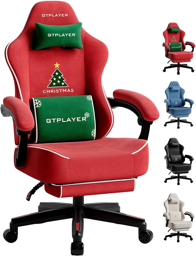 GTPLAYER Gaming Chair for Adults Ergonomic Video Game Chairs Footrest &amp Linkage Armrest Reclining High Back Silla Gamer with Wider Seat for Home Office Ace Pro Christmas(Velvet)