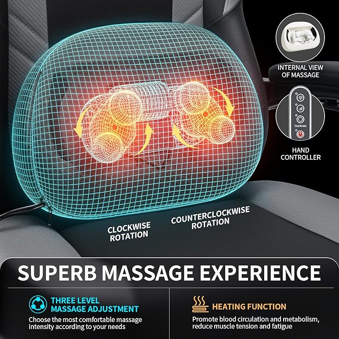 HOFFREE 3D Kneading Massage Gaming Chair with Heated Massage Lumbar Support Office Computer Chairs for Adults with Footrest Ergonomic Comfy Game Chair for Gaming Office 400lbs Black