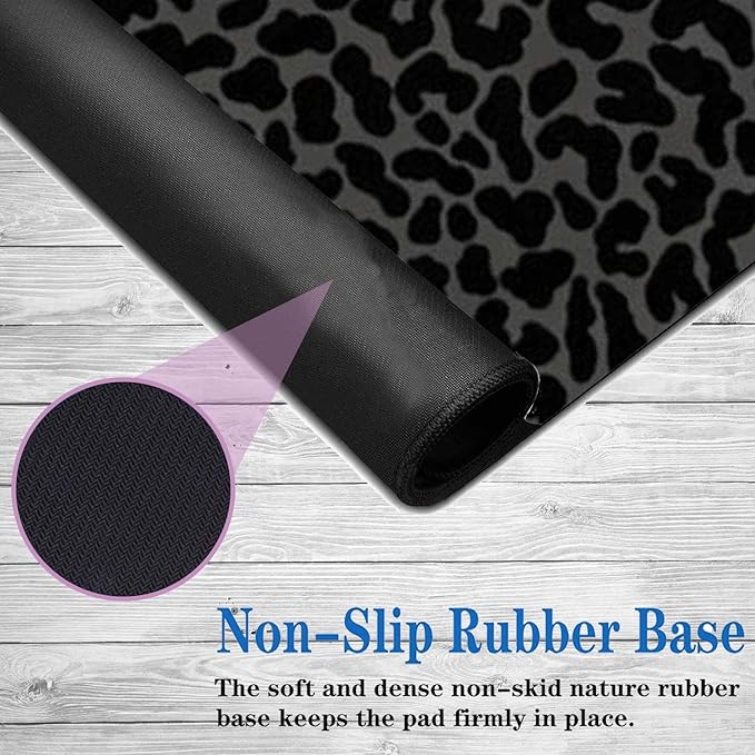 Large Game Mouse Pad + Wrist Support Pad + Coffee Coaster Black Leopard Print Foldable Table Mat with Stitched Edge Non-Slip Set Pad Suitable for Office Work and Home