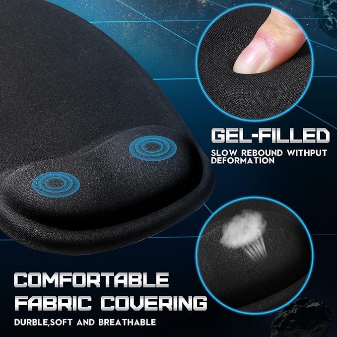 Flutesan 9 Pcs Ergonomic Mouse Pad with Gel Wrist Rest Memory Foam Comfortable Mousepad with Non-Slip PU Base for Pain Relief Computer Cafe Home Office Desk Accessories