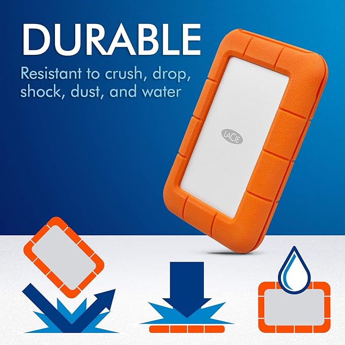 LaCie Rugged Thunderbolt USB-C 2TB External Hard Drive Portable HDD – USB 3.0 compatible Drop Shock Dust Water Resistant Mac and PC Computer Desktop Workstation Laptop 1 Mo Adobe CC (STFS2000800)