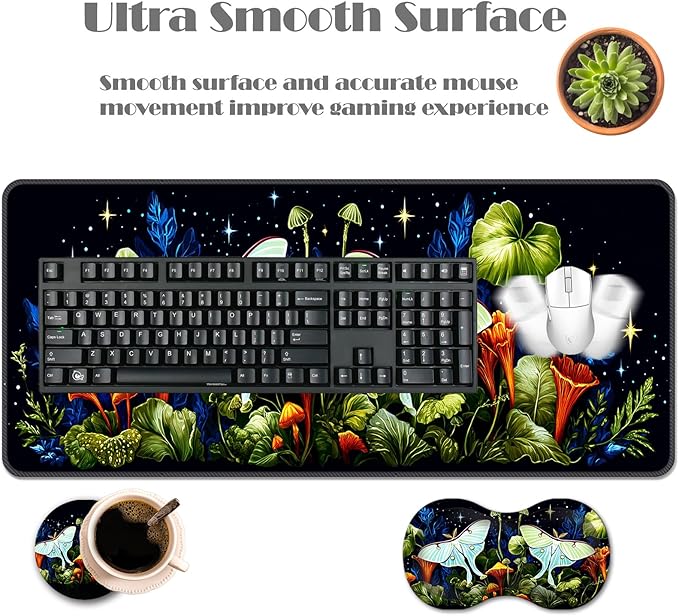 Ergonomic Keyboard Wrist Rest &amp Mouse Pad Wrist Rest SetXL Gaming Desk Mat 31.5x 11.8Non-Slip BaseMemory FoamEasy Typing Pain Relief for Office &amp HomeButterflies in Starry Forest